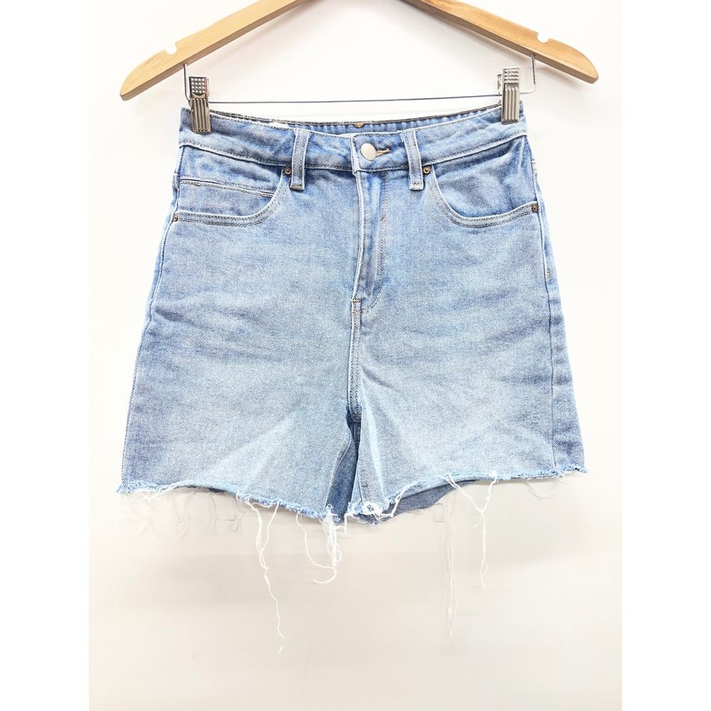 A Loves A Women Light Wash High Waisted Frayed Raw Hem Denim Shorts Size 25
